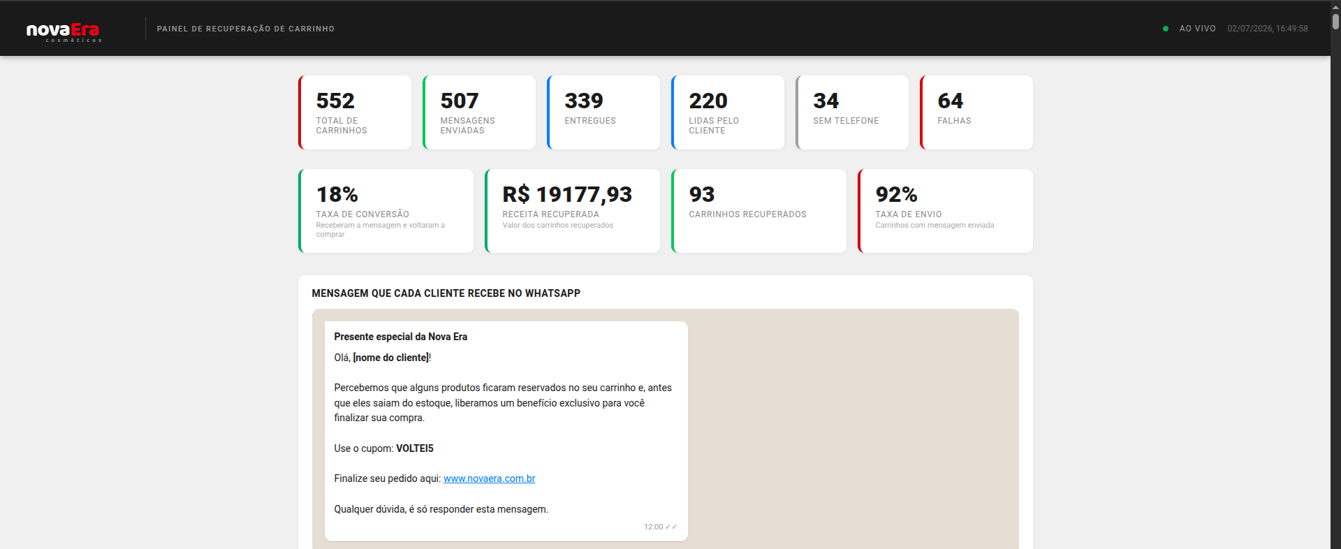 Interface do projeto Nova Era